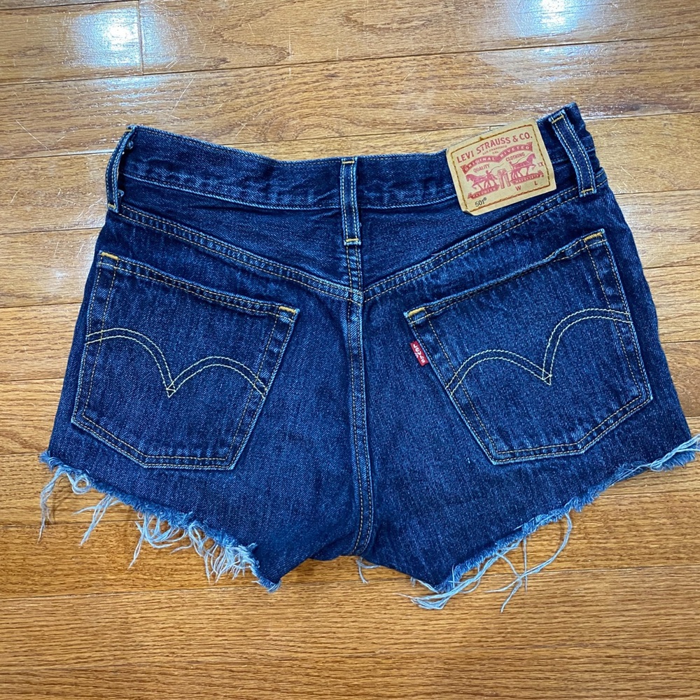 Levi 501 Cut Off Blue Jeans Dark Wash 26 Button Fly